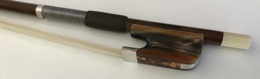 Side view of frog of #43 cello bow by Jeffrey Krieger